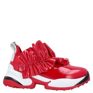 Sergio Rossi Snap Removable Ruffle Red Patent Leather Slip On Women's Sneakers